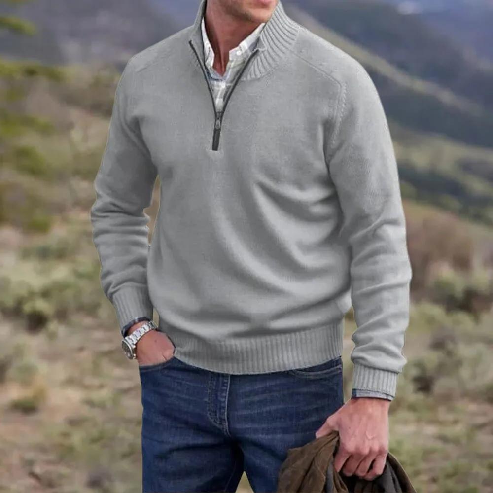 Men's Mock Neck Quarter Zip Sweater - Fashinoza