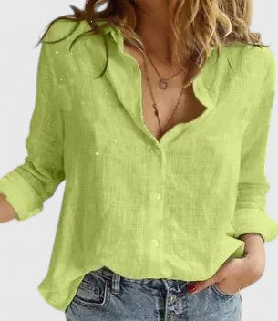 Women's Linen Button Down Shirt Lapel Collar