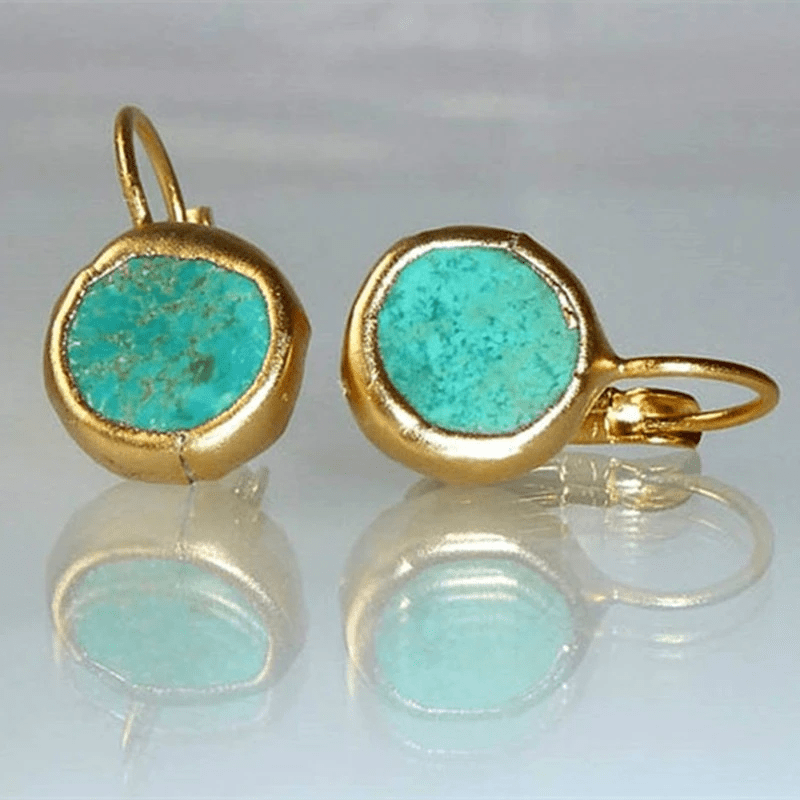Gold Turquoise Stone Earrings - Fashinoza