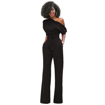 Women's One Shoulder Jumpsuit Belted - 
Fashinoza