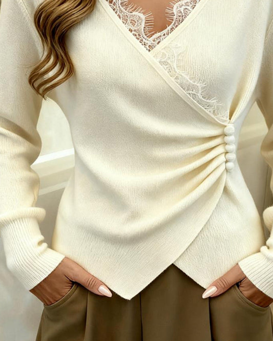 Women's Long Sleeve V-Neck Sweater - Fashinoza
