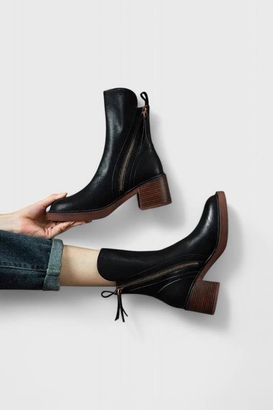 Women's Ankle Boots Sleek Black Leather - Fashinoza