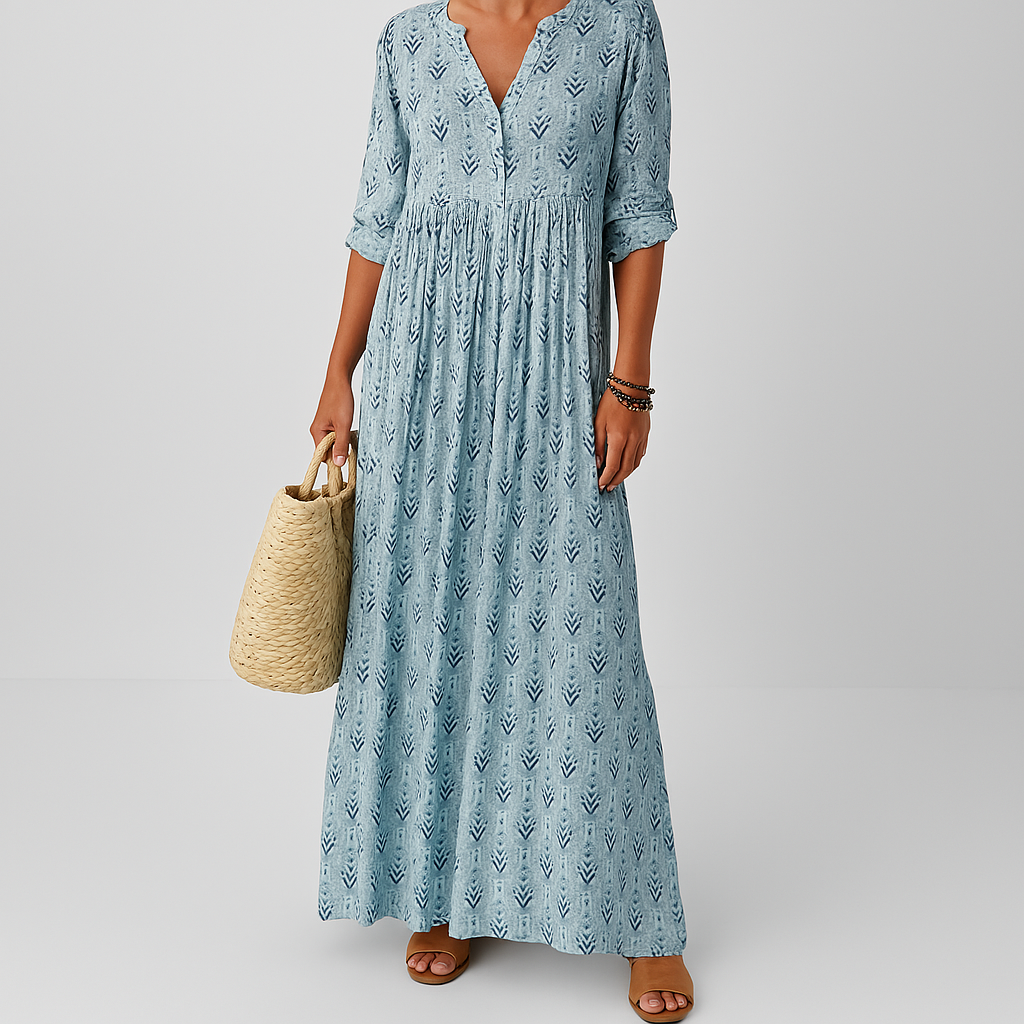 Women's Maxi V-Neck Long Sleeve Boho Dress - Fashinoza