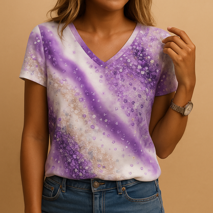 Women's V-Neck Blouse Gradient Print - 
Fashinoza