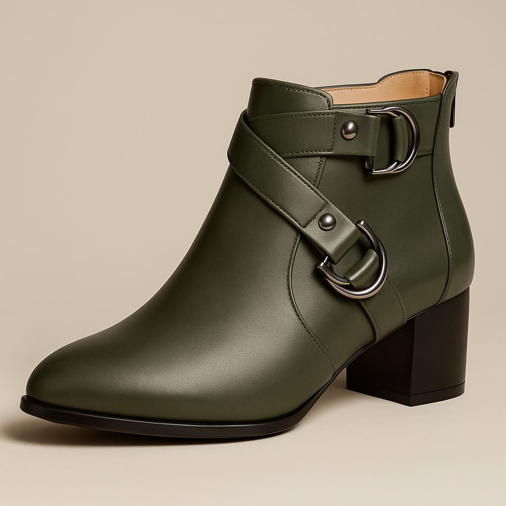 Women's Buckle Strap Block Heel Ankle Orthopedic Boots