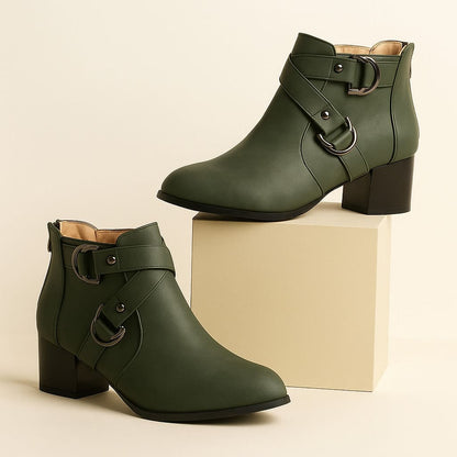 Women's Buckle Strap Block Heel Ankle Orthopedic Boots