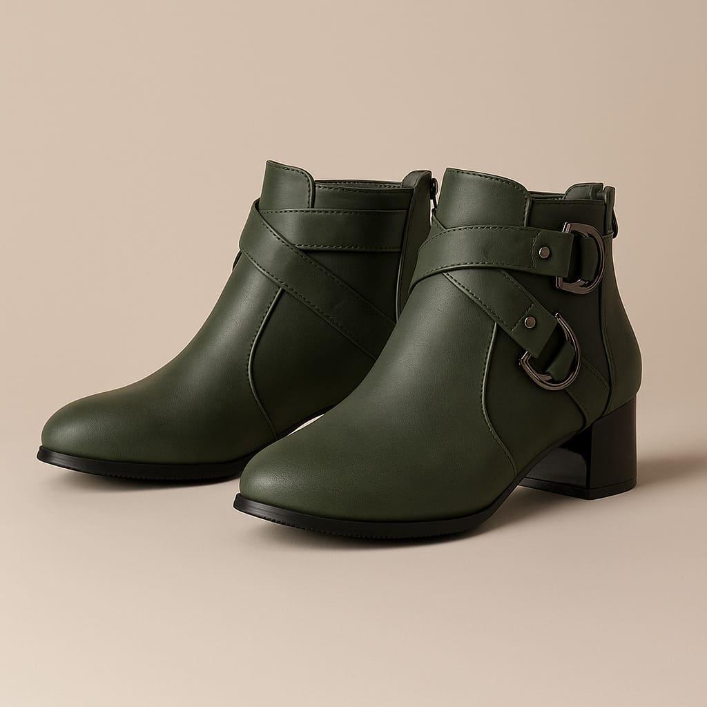 Women's Buckle Strap Block Heel Ankle Orthopedic Boots