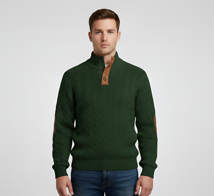 Men's Quilted Knit Sweater Half Zip Stand Collar