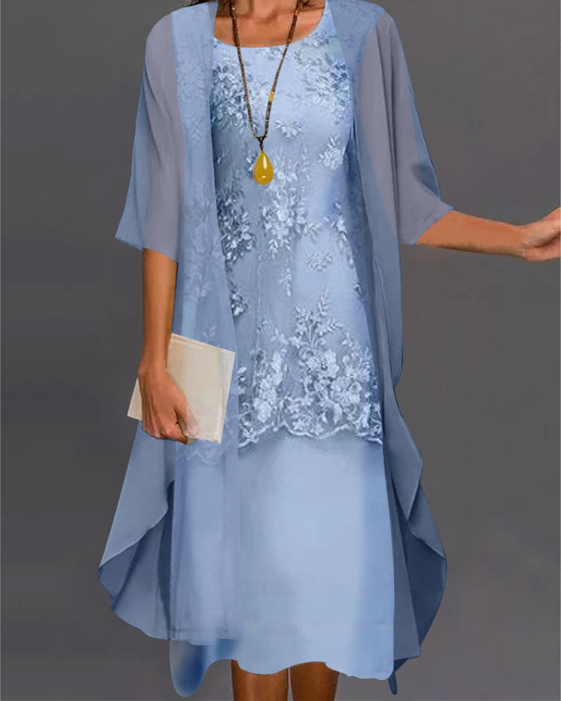 Women's A-Line Midi Dress Set Cardigan Included