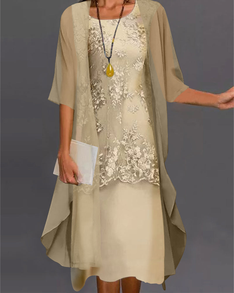 Women's A-Line Midi Dress Set Cardigan Included - 
Fashinoza
