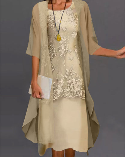 Women's A-Line Midi Dress Set Cardigan Included - 
Fashinoza