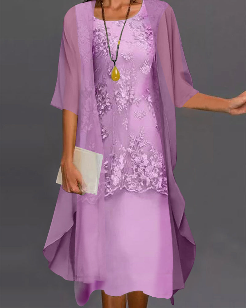 Women's A-Line Midi Dress Set Cardigan Included