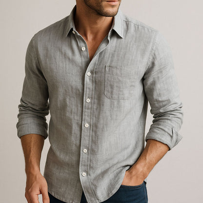 Men's Long Sleeve Button Shirt Cotton Spread Collar