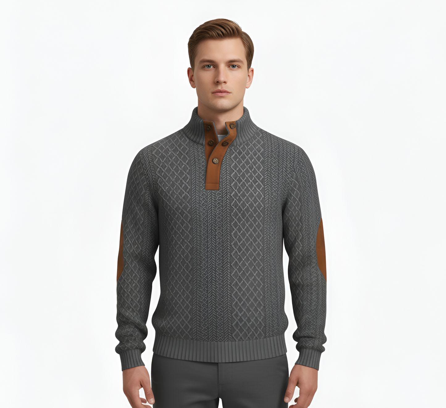 Men's Quilted Knit Sweater Half Zip Stand Collar