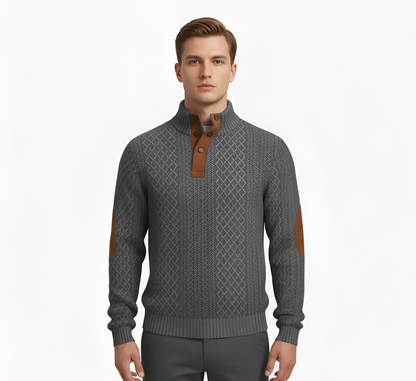 Men's Quilted Knit Sweater Half Zip Stand Collar