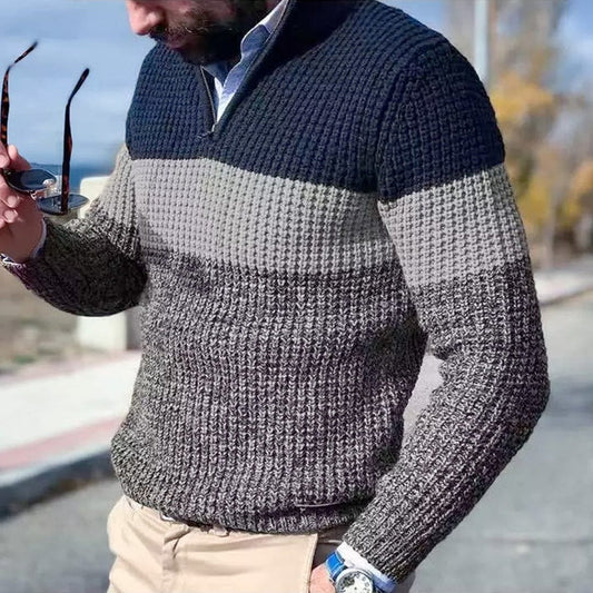 Textured Colorblock Half-Zip Sweater