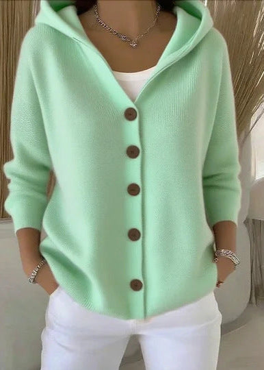 Button-Up Hooded Knit Cardigan