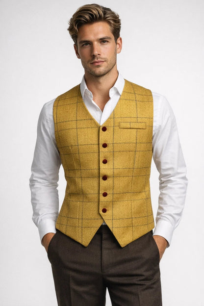 Men's Checked Vest Button Front - Fashinoza
