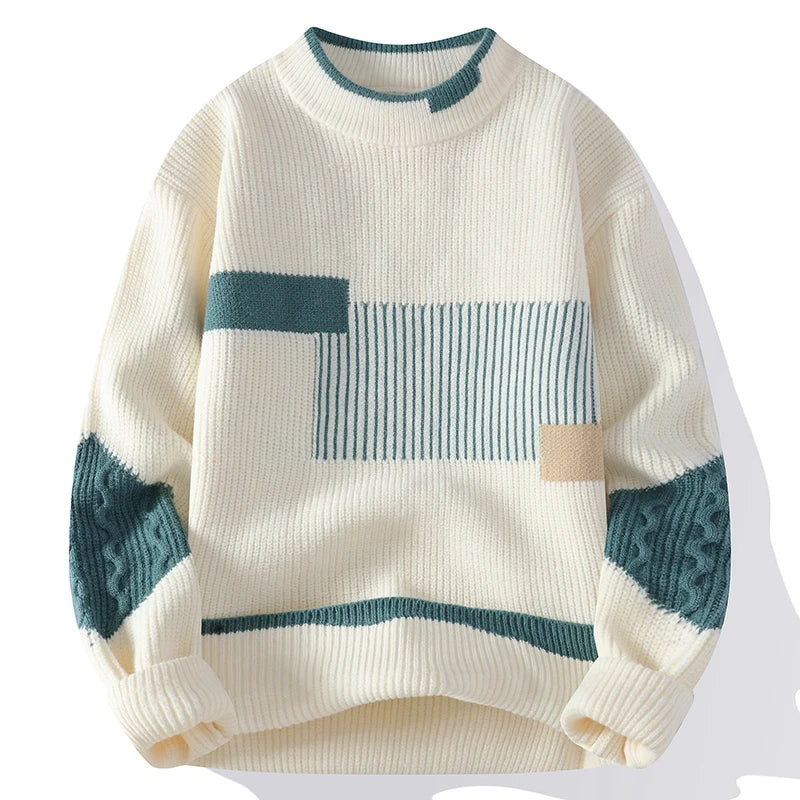 Men's Patchwork Polyester Sweater - Fashinoza