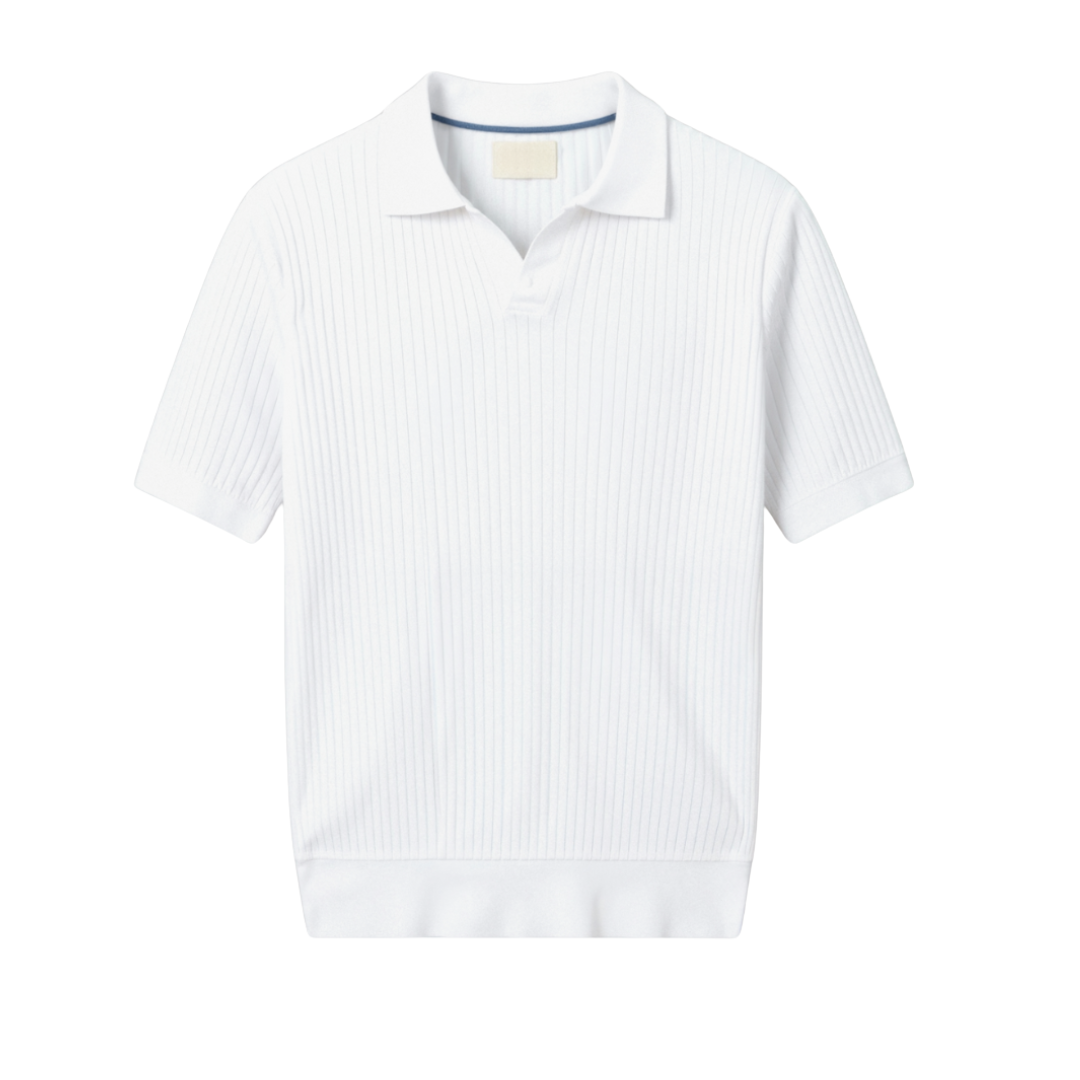 Men's Short Sleeve Polo Ribbed Cotton Shirt - Fashinoza