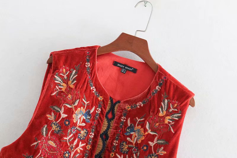 Women's Boho Velvet Waistcoat Floral Pattern