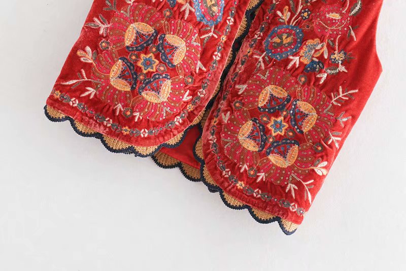 Women's Boho Velvet Waistcoat Floral Pattern