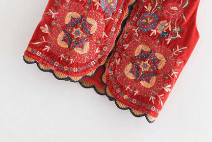 Women's Boho Velvet Waistcoat Floral Pattern
