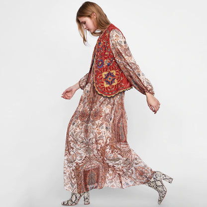 Women's Boho Velvet Waistcoat Floral Pattern