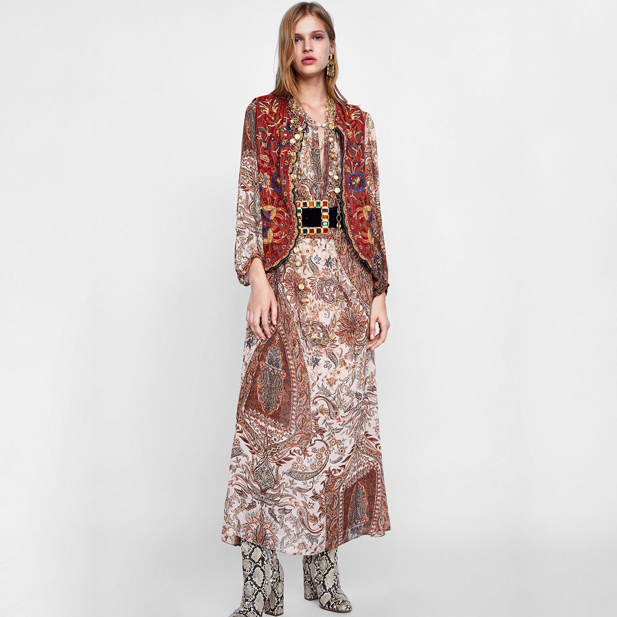 Women's Boho Velvet Waistcoat Floral Pattern