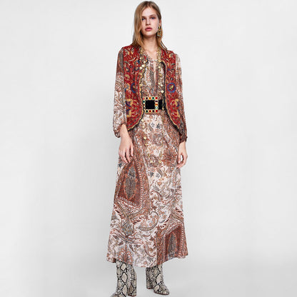 Women's Boho Velvet Waistcoat Floral Pattern