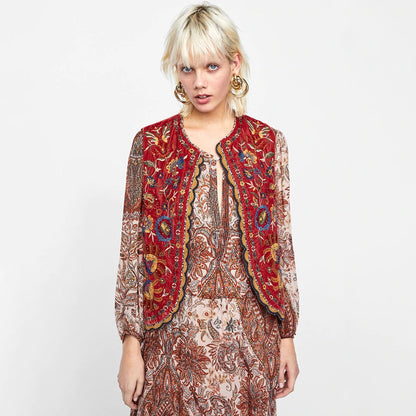 Women's Boho Velvet Waistcoat Floral Pattern