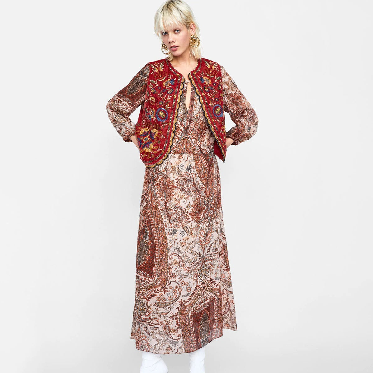 Women's Boho Velvet Waistcoat Floral Pattern