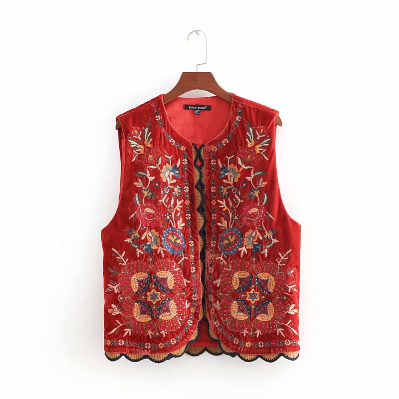 Women's Boho Velvet Waistcoat Floral Pattern