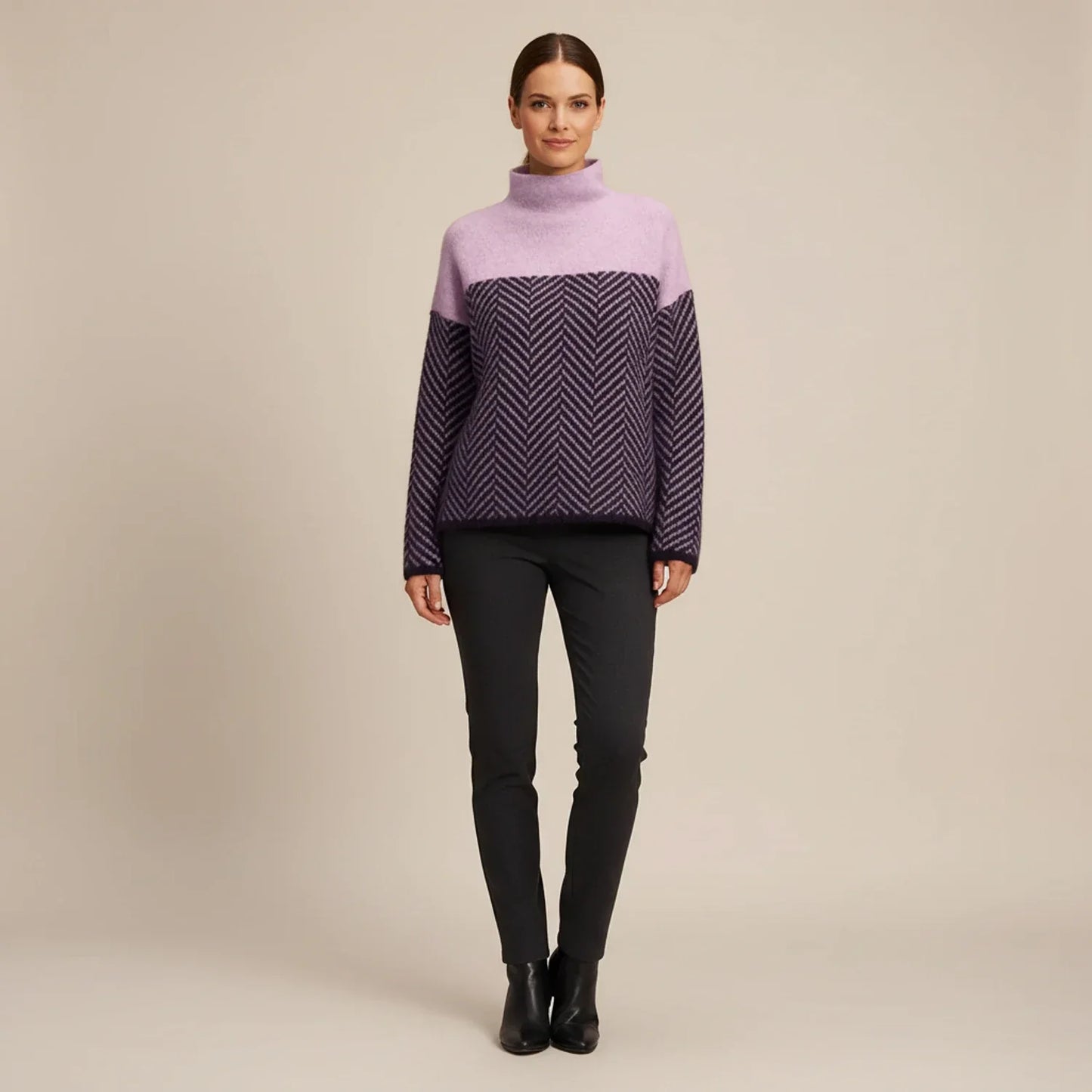 Jacklyn | Women's Spring Turtleneck Color Block Sweater