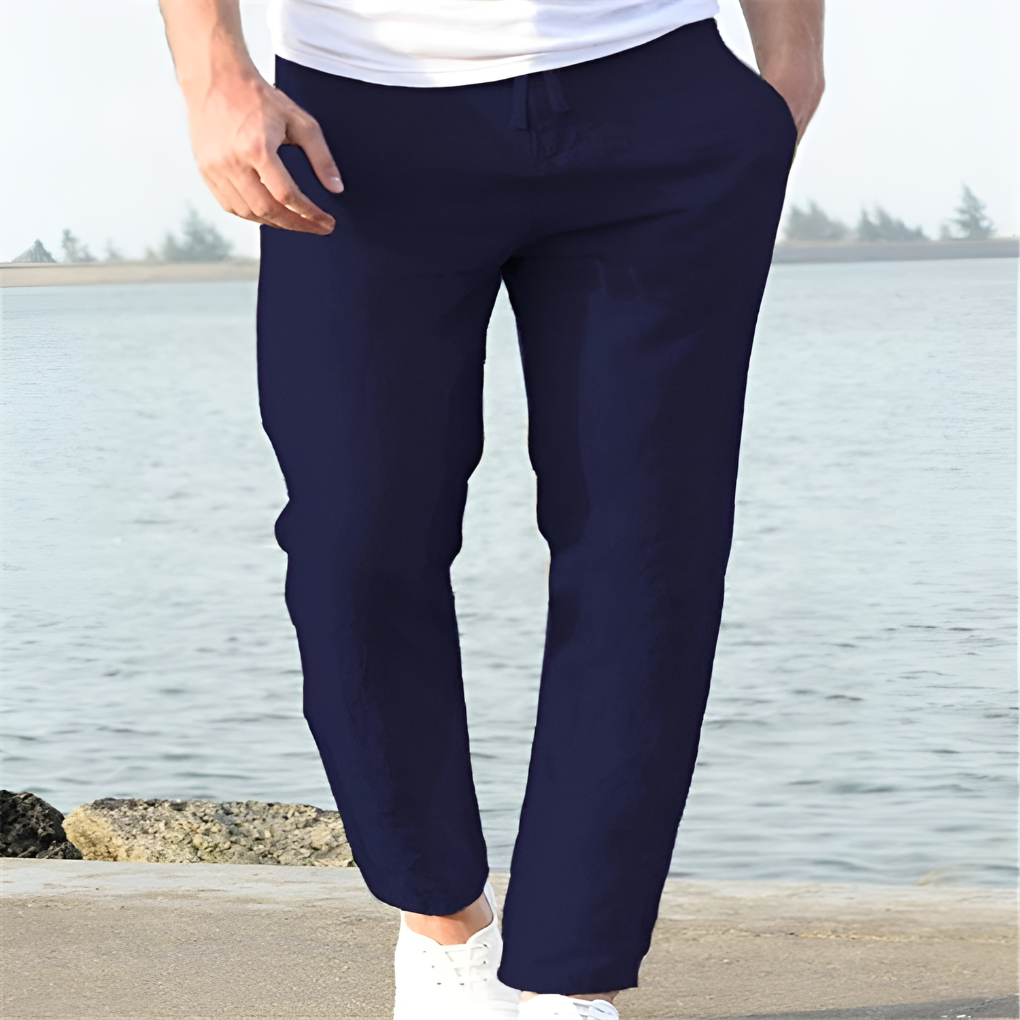 Men's Linen Summer Trousers Casual Breathable Beige