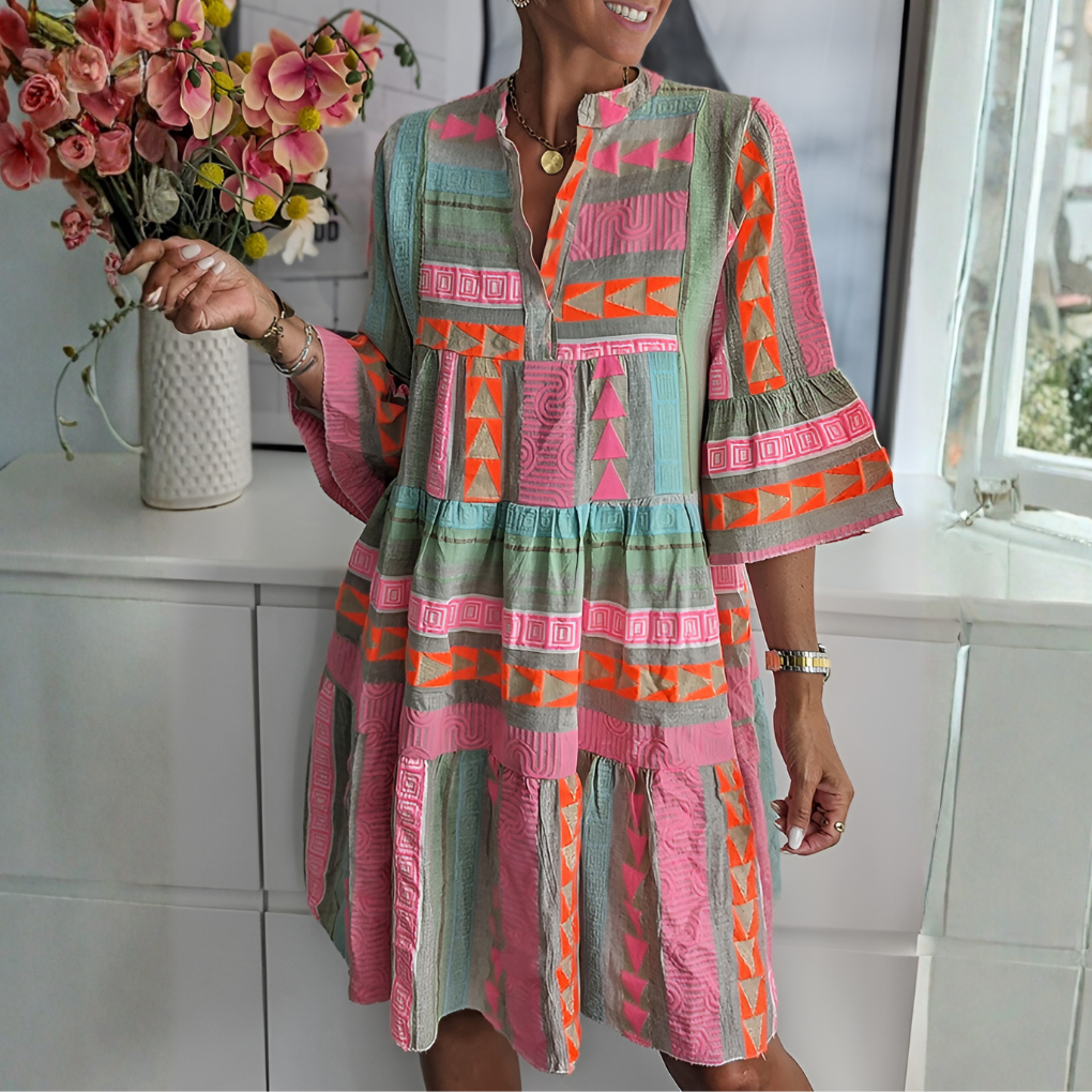 Women's Boho Midi Dress Loose Fit - Fashinoza