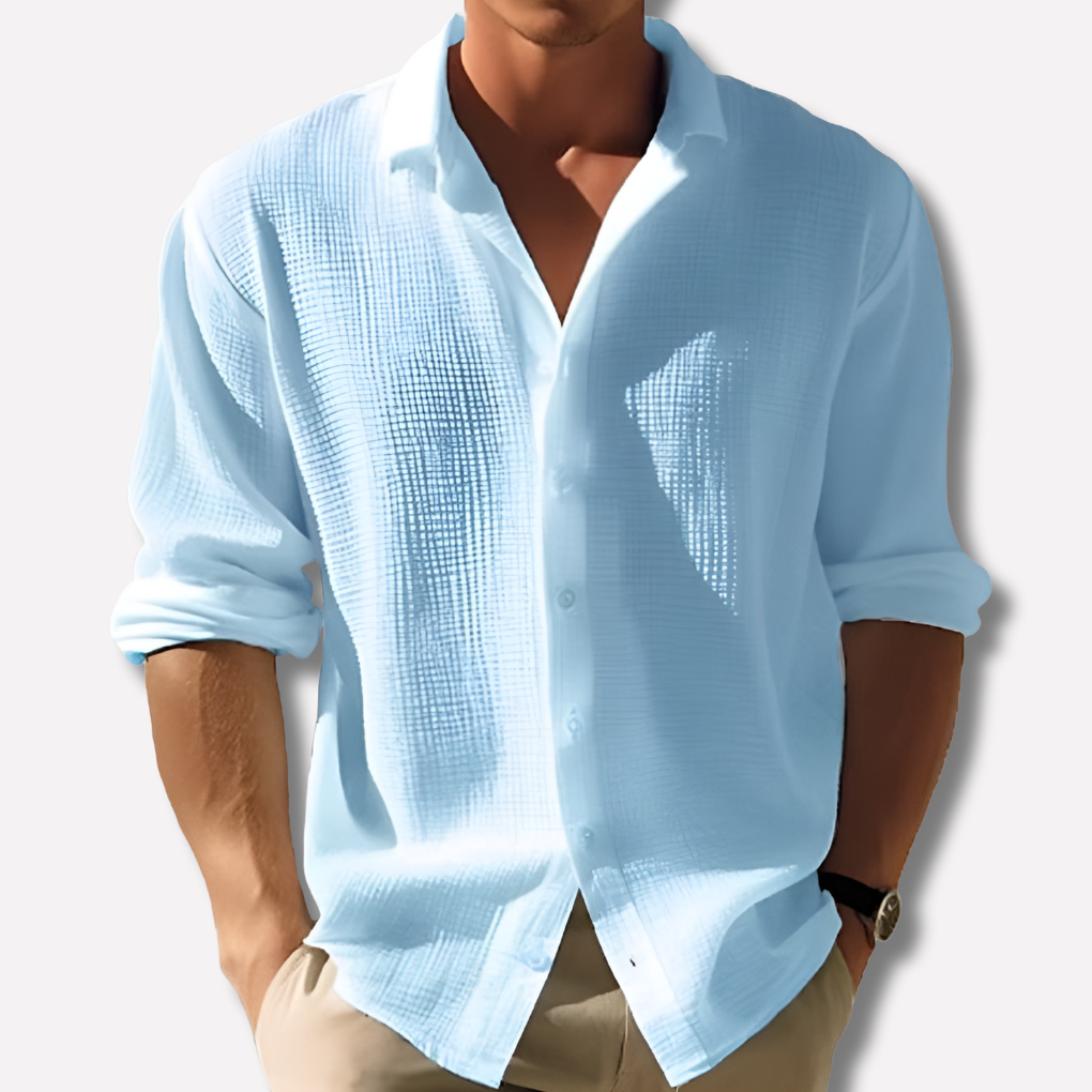 Men's Cotton Linen Shirt Lightweight Solid Color - Fashinoza