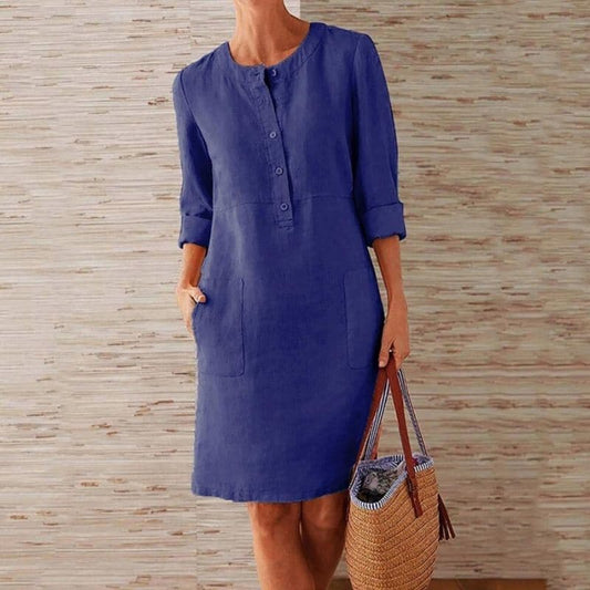 Women's Button Front Shirt Dress - Fashinoza
