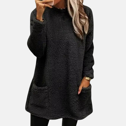Women's Oversized Sweater Dress Tunic Length With Pockets - Fashinoza