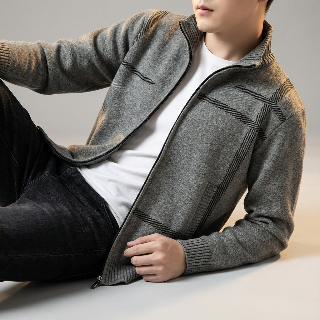 Men's Full Zip Casual Jacket Stand Collar - Fashinoza