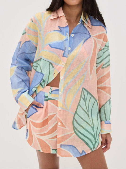 Women's Floral Two-Piece Button-Down Set - Fashinoza