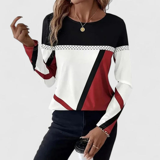Women's Color Block Long Sleeve Sweater - Fashinoza