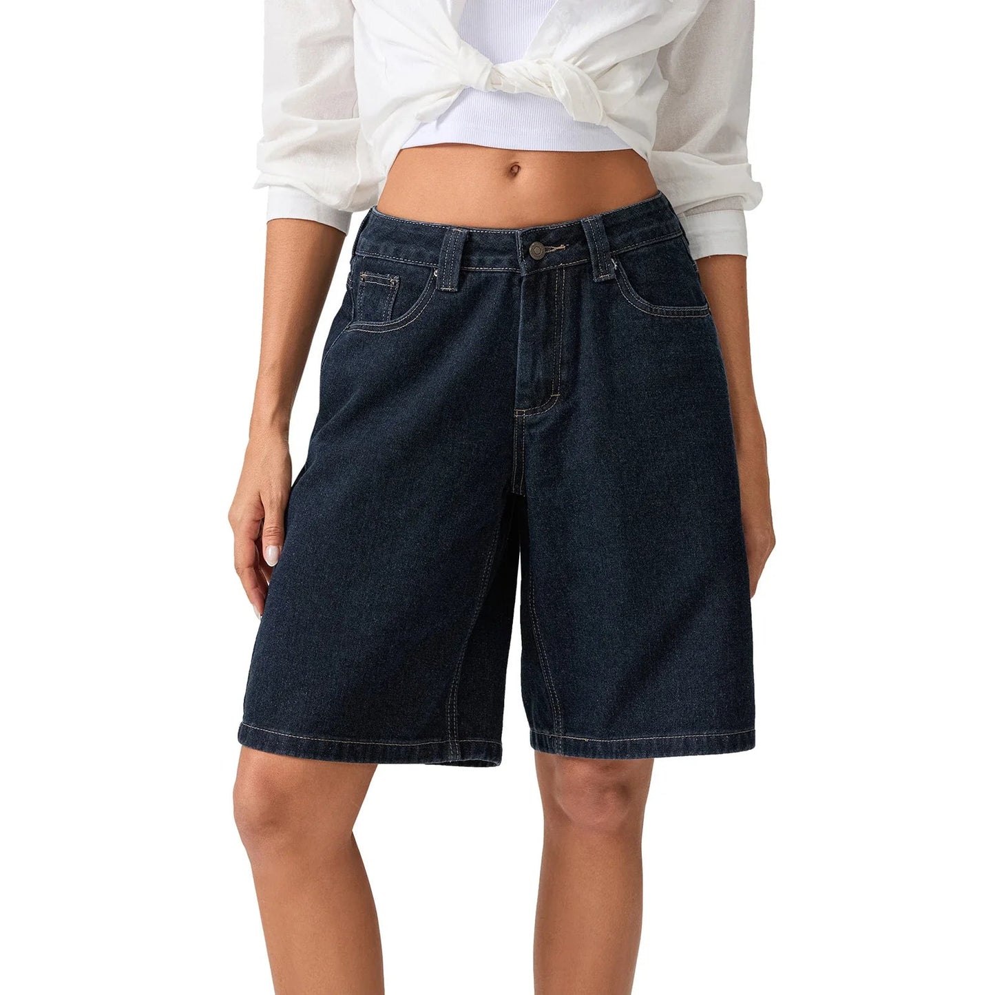 Image of Harper | Women's High-Waisted Denim Bermuda Shorts