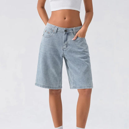 Women's High Waisted Denim Bermuda Shorts - Fashinoza