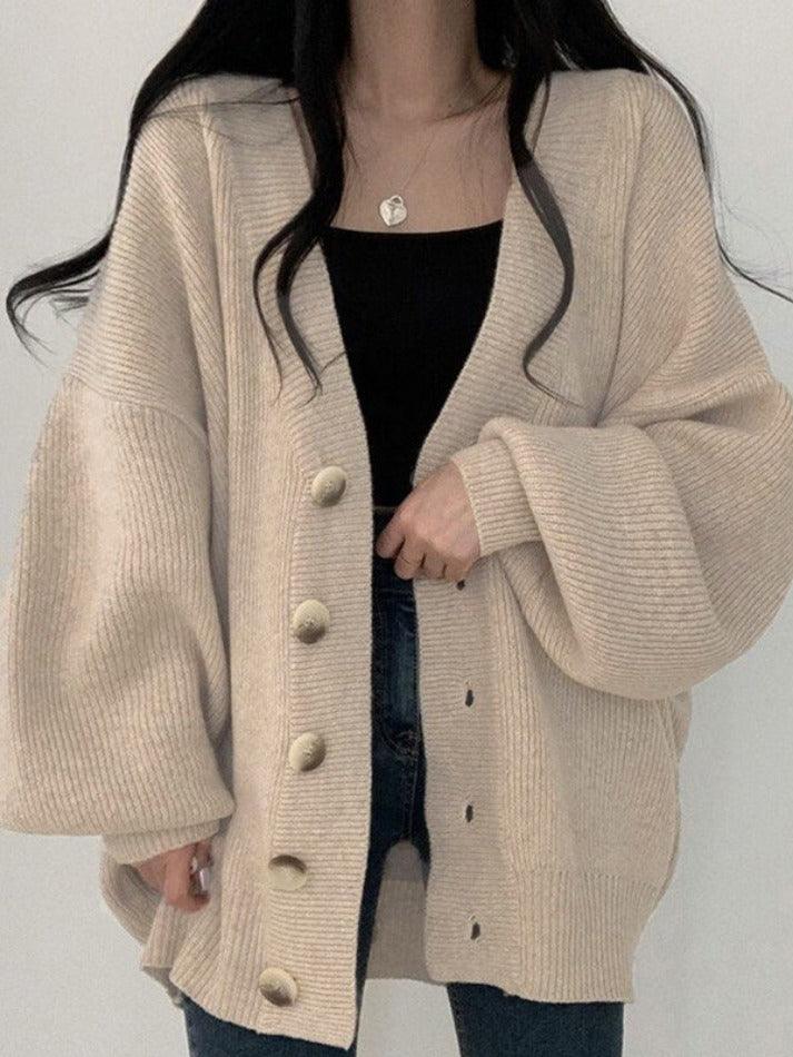 Women's Oversized Cardigan Button Front - Fashinoza