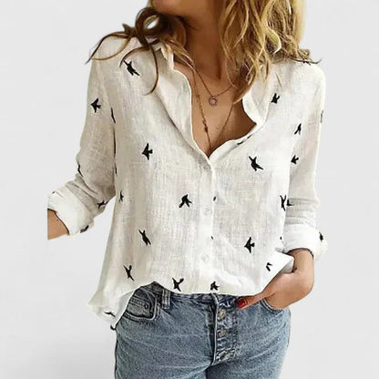 Women's Linen Button Down Shirt Lapel Collar