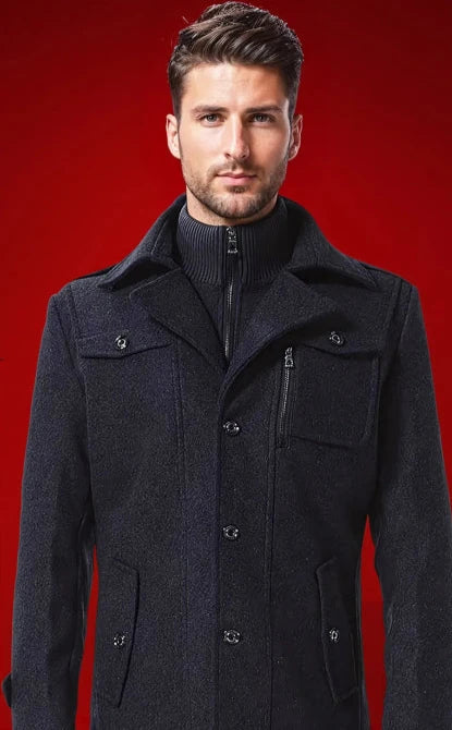 Men's Winter Coat Zip Up Button Detail - Fashinoza