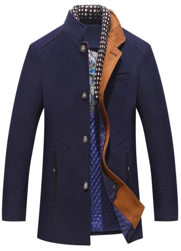 Men's Winter Coat Stand Collar Button Front - Fashinoza