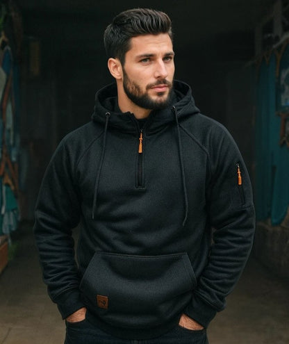 Men's Half-Zip Hoodie With Pocket - Fashinoza