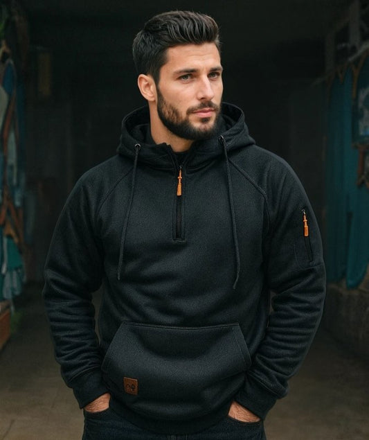 Men's Half-Zip Hoodie With Pocket - Fashinoza